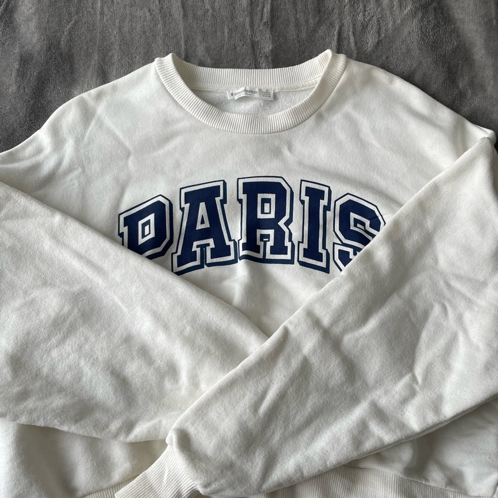 Stradivarius Cream Ribbed Collar Sweatshirt